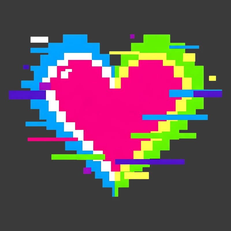 Pixelherz Neon Glitch Regenbogen