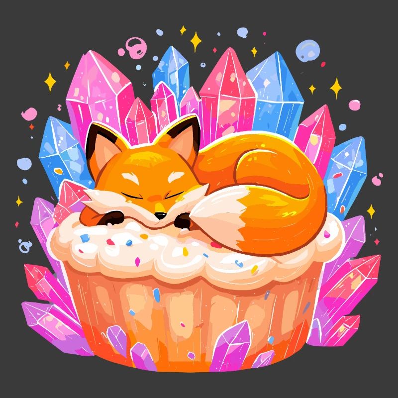 Sleeping fox in crystal cupcake