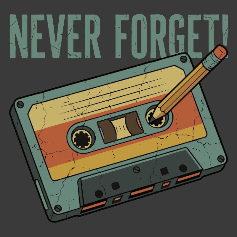 Never Forget – Retro Kassette & Bleistift Design