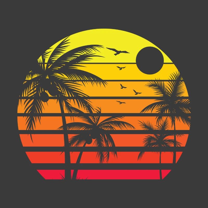 80s Summer Beach Palm Tree Sunset