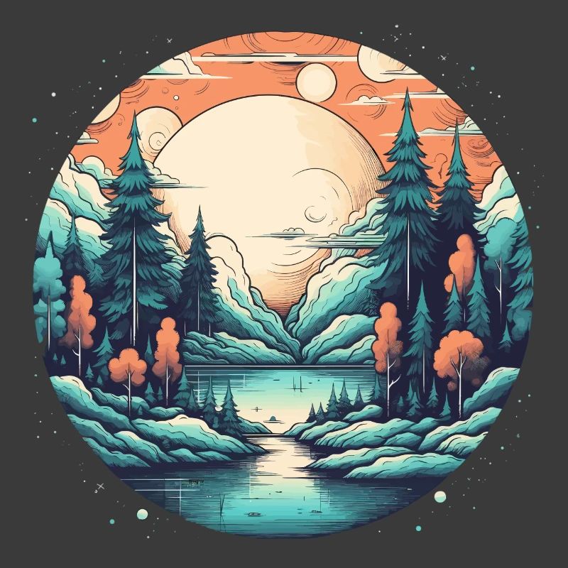 Forêt de clair de lune au bord du lac