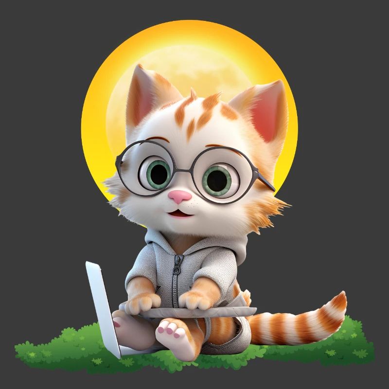 Smart Cat Sun Coder: Kitten Laptop Art Print