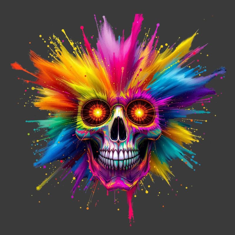 Crâne coloré avec explosion de couleurs