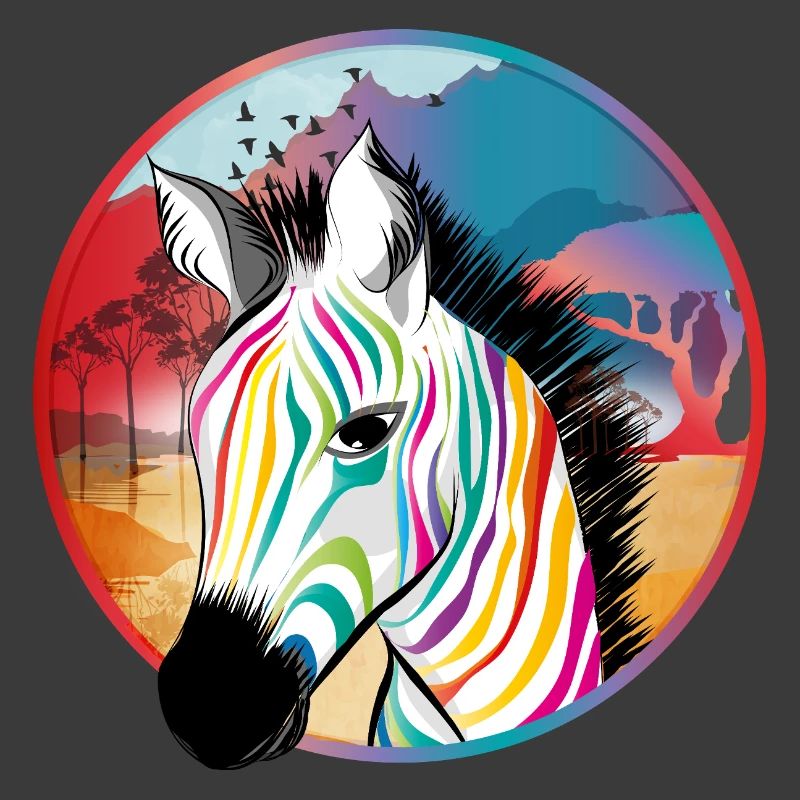 Zèbre coloré devant la savane colorée