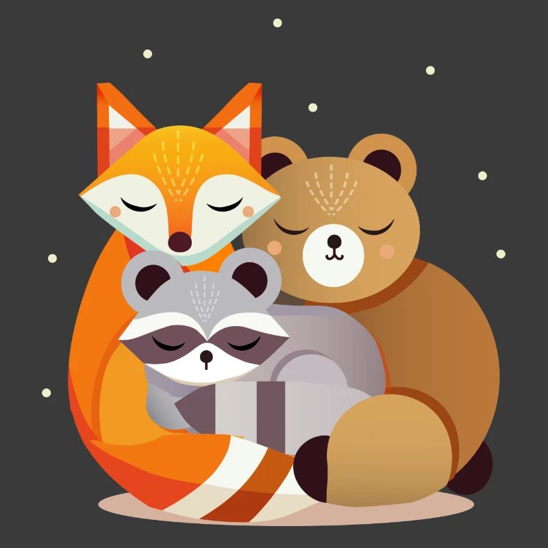 Sleeping forest animals – fox, bear and raccoon