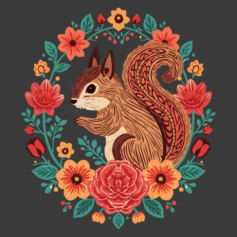 Eichhörnchen im Blumenkreis