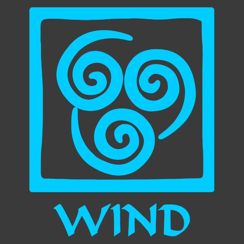 Symbol des Windes blauer Text 'WIND'