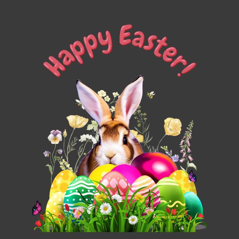 Cute Easter bunny with colorful eggs