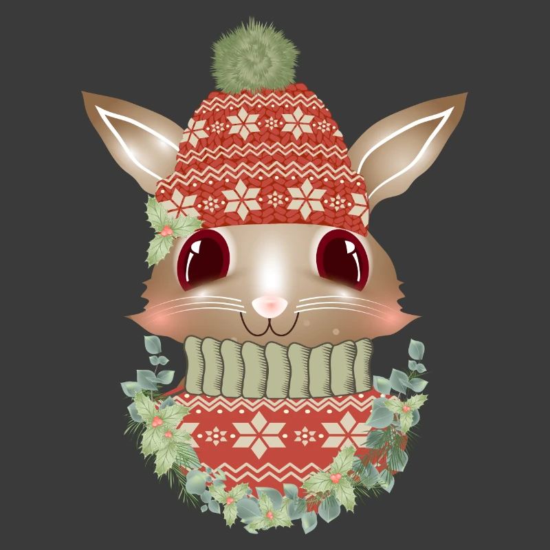 lapin brun avec pull, bonnet et couronne