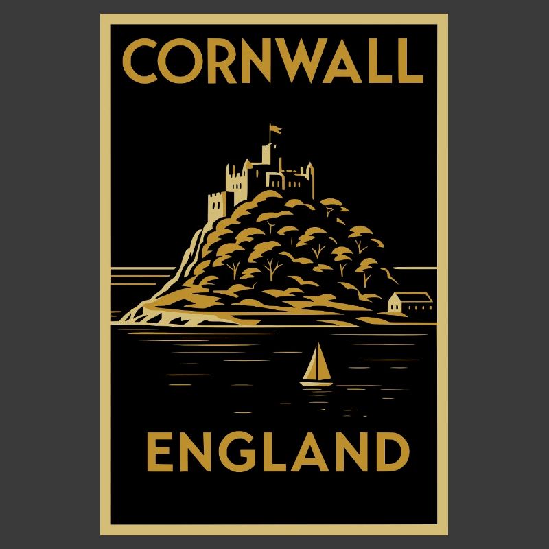 Cornwall, Angleterre – Affiche de voyage Art déco