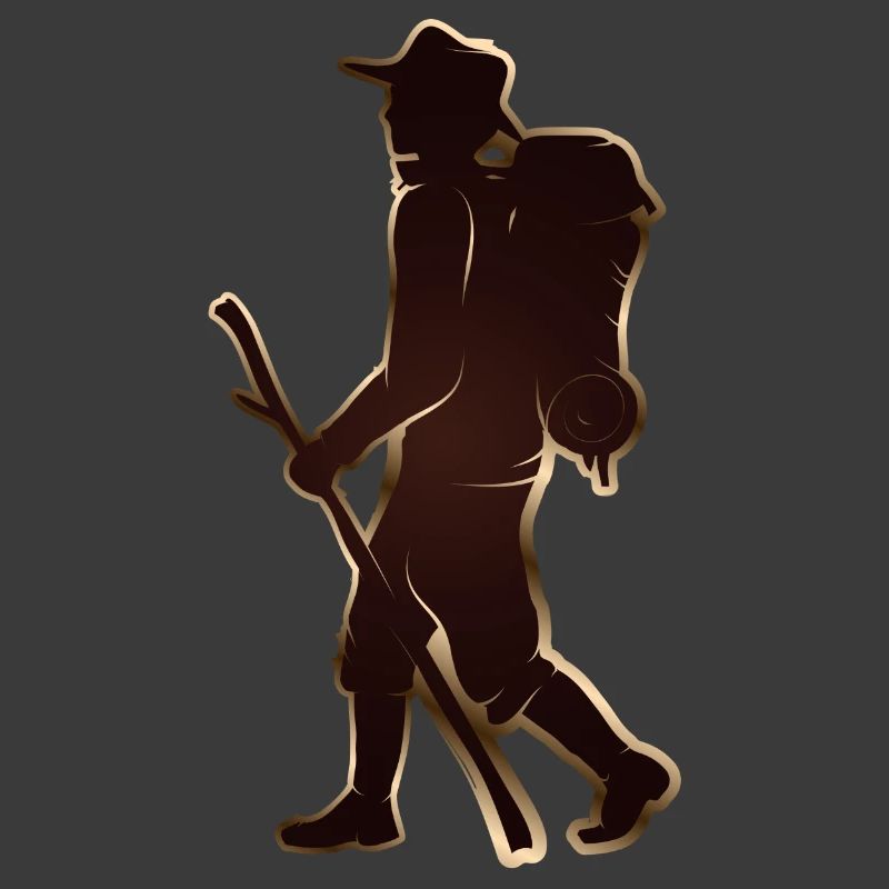 Pilger oder Wanderer mit Wanderstab & Rucksack