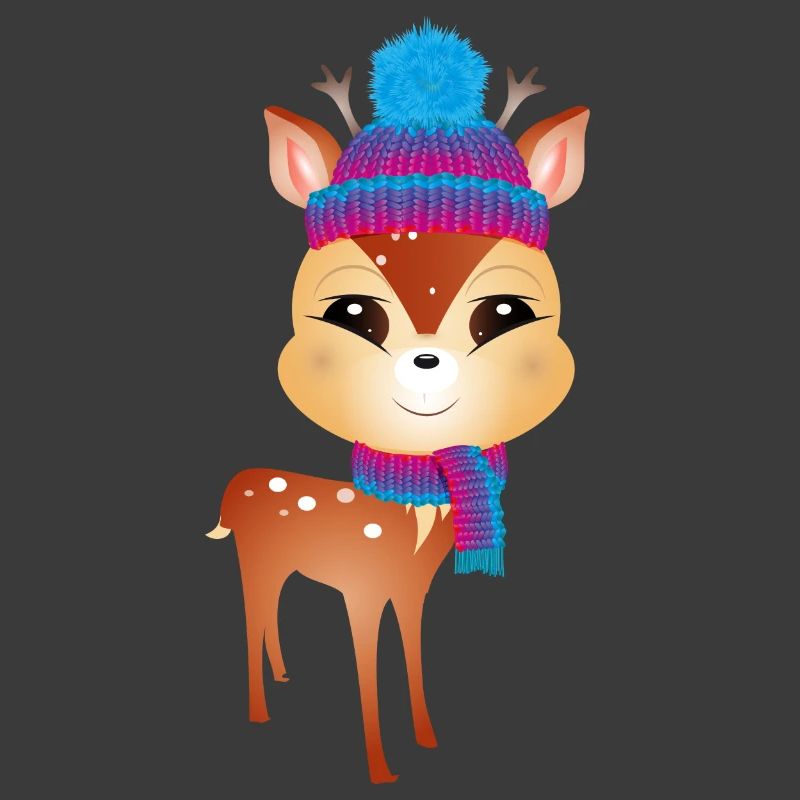 mignon petit cerf avec bonnet pompon et écharpe