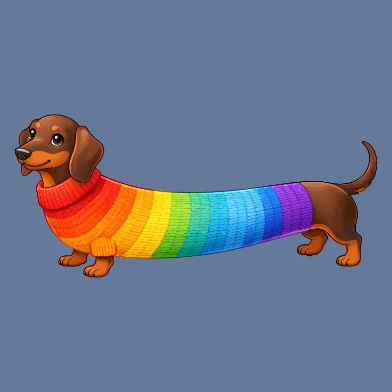 Dackel mit Regenbogen Pullover 