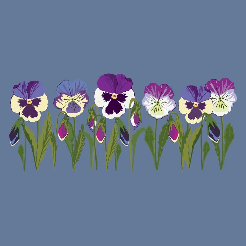 Rangée de fleurs de pensée en violet