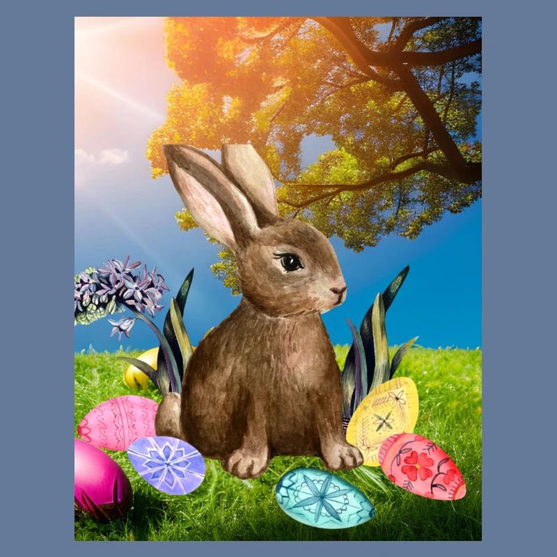 Spring Easter bunny with Easter eggs
