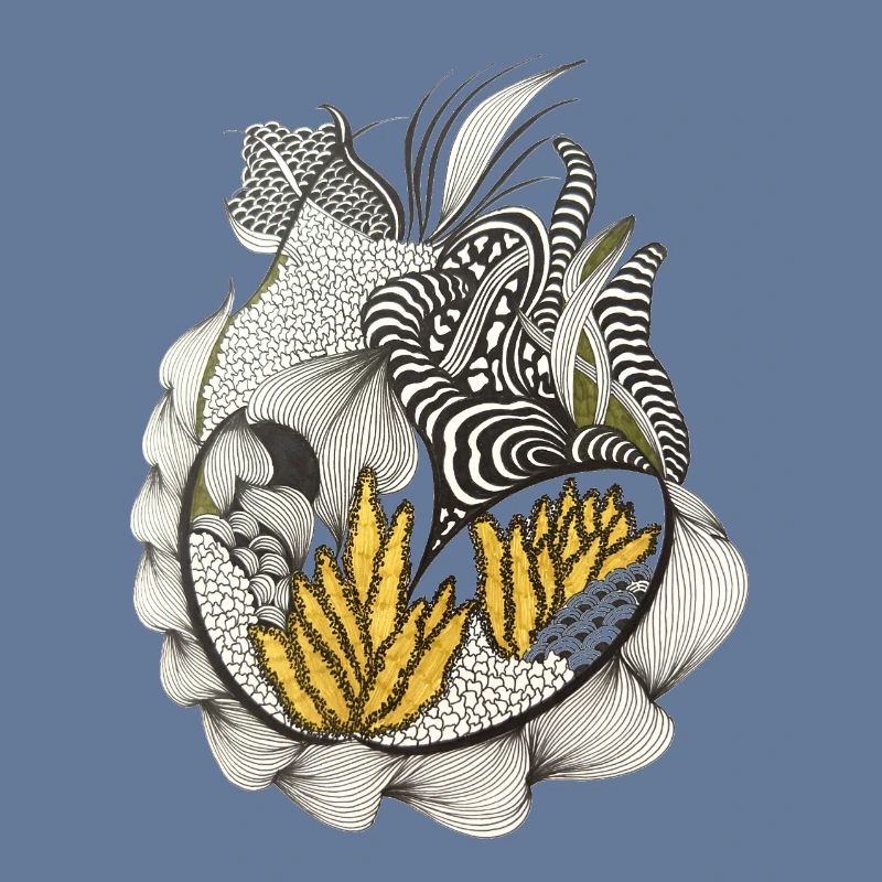 Black and White Leaf Pattern Yellow Accent
