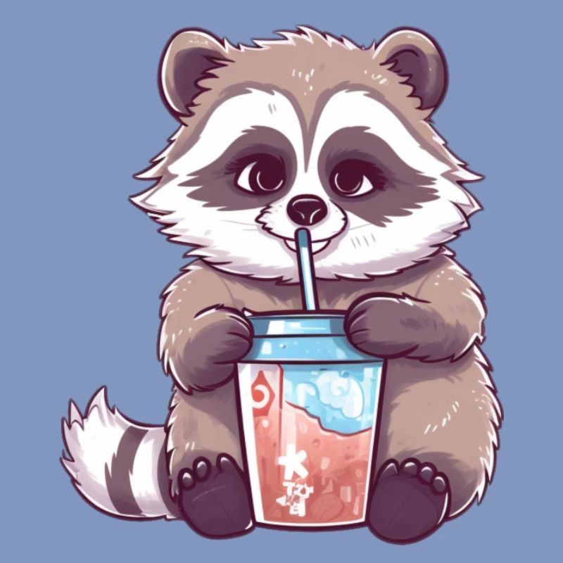 Waschbär mit Eiskaffee