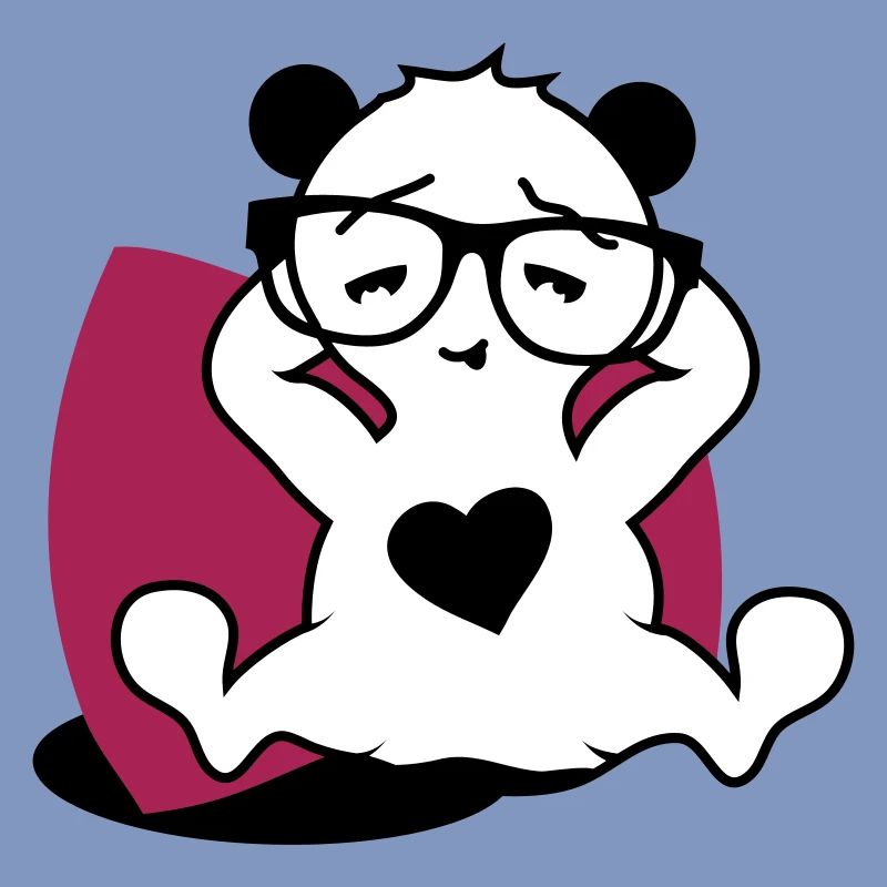 Panda with nerd glasses and heart button while relaxing