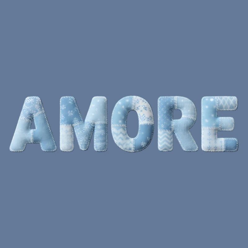 Amore Lettering Patchwork Design Blue