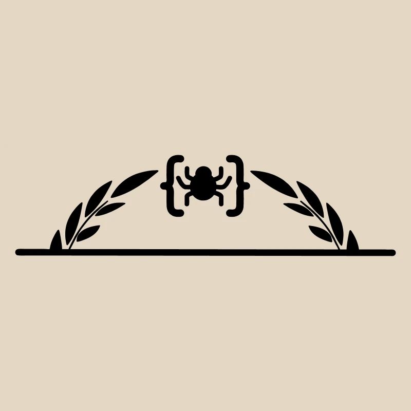 Code-Logo-Spinne im halben Lorbeerkranz
