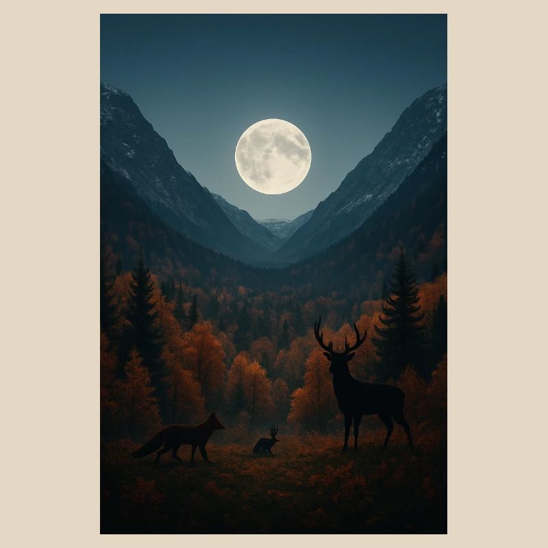 Lunar light on forest valley