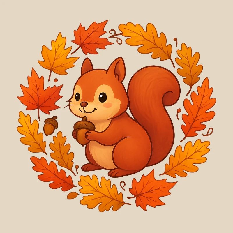 Herbstliches Eichhörnchen im Laubkranz
