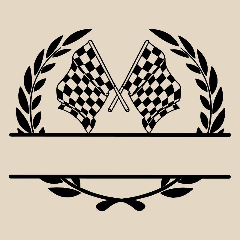 Drapeau de course dans une couronne de laurier