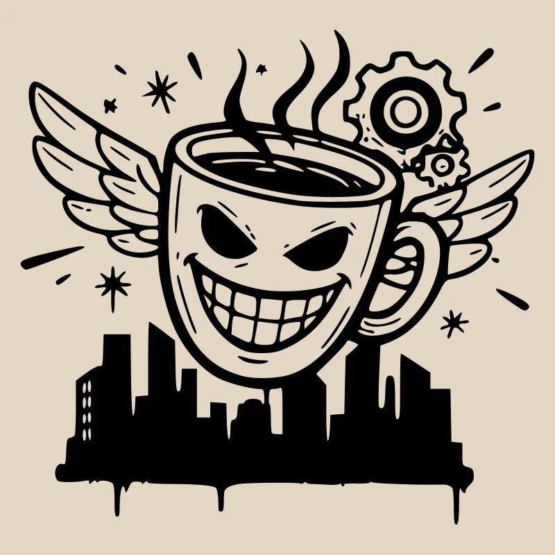Crazy Coffee Cup Wings Vector