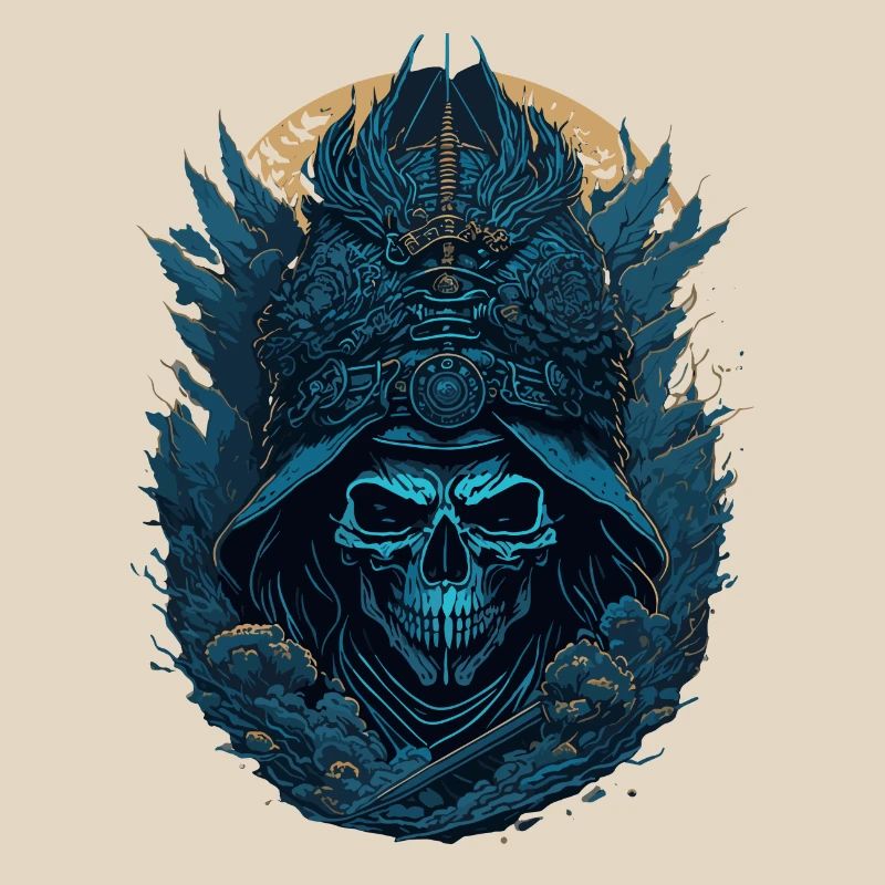 Blauer Samurai Skelett Schädel - Blauer Samurai Schädel