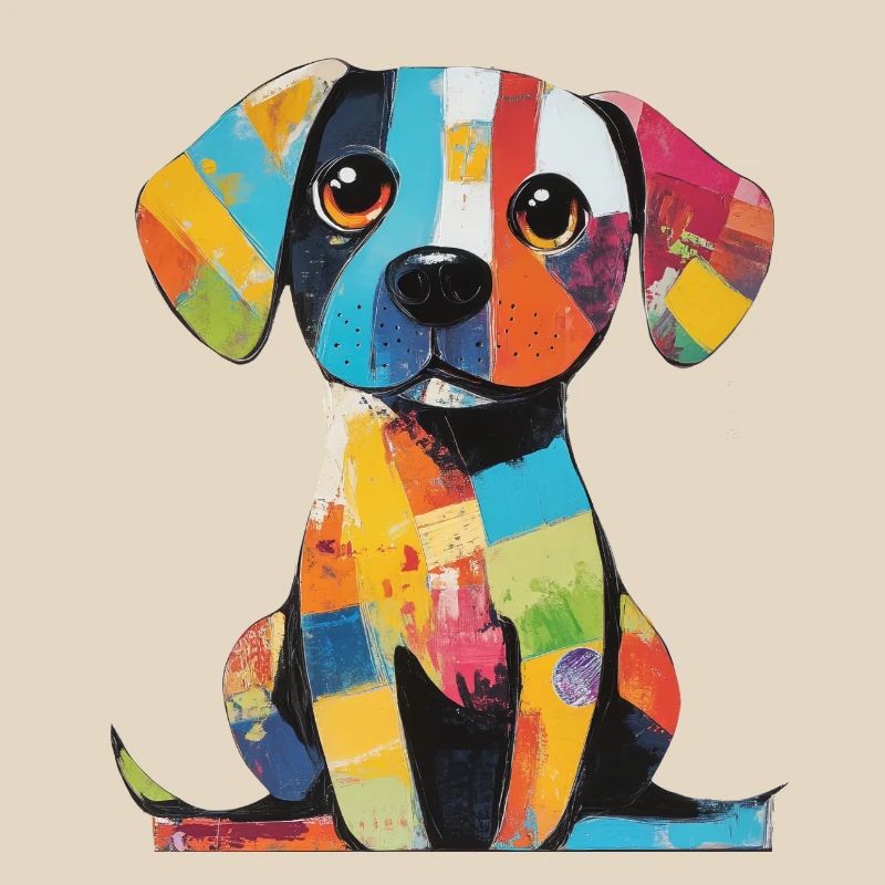 Patchwork coloré, chien coloré