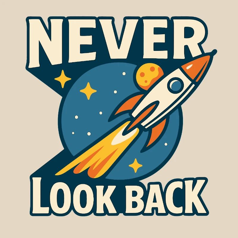 Never Look Back Rocket Motif Retro Space