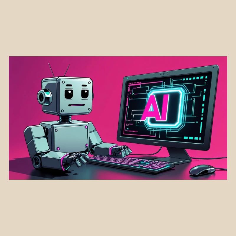 Futuristic AI Robot and Tech Screen