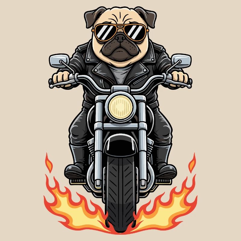 Cool Biker Pug Motorcycle Flames