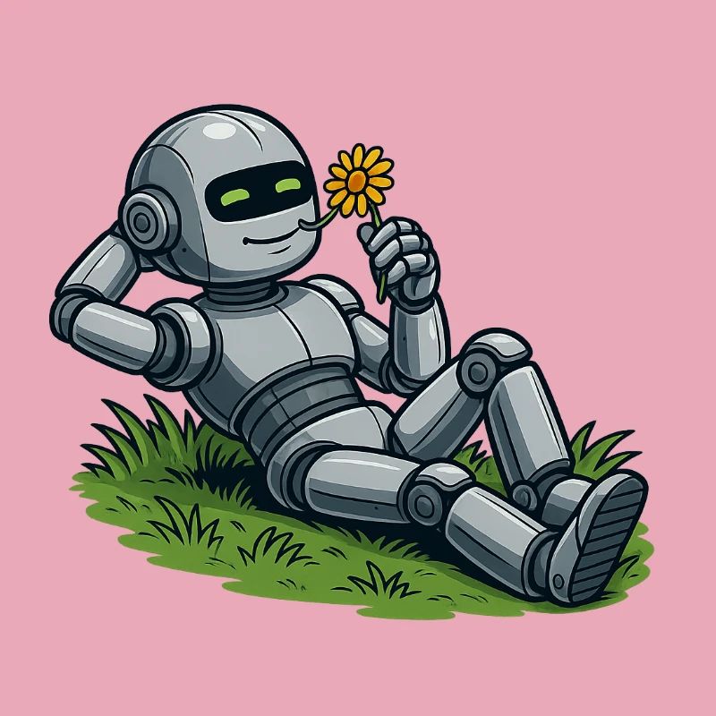 Roboter mit Blume auf einen Rasen