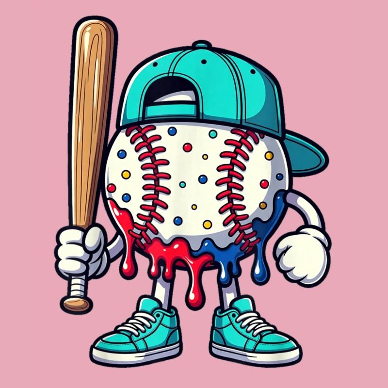 Schmelzendes Baseball-Maskottchen mit Schläger