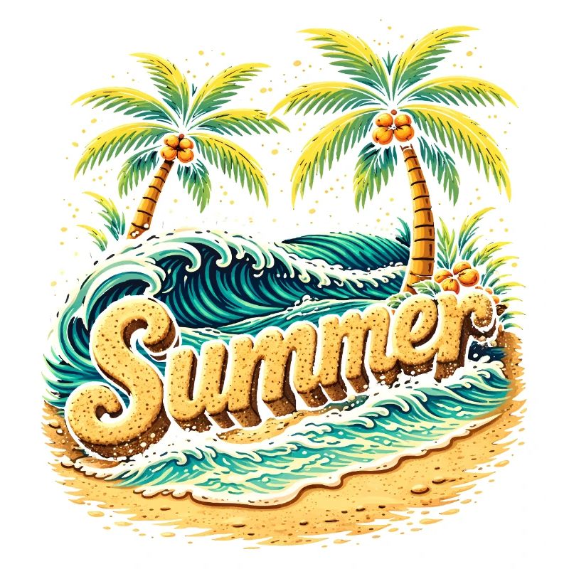 Palm Trees Beach Waves Illustration