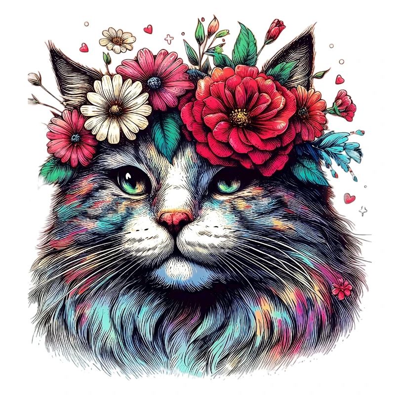 Chat avec des fleurs