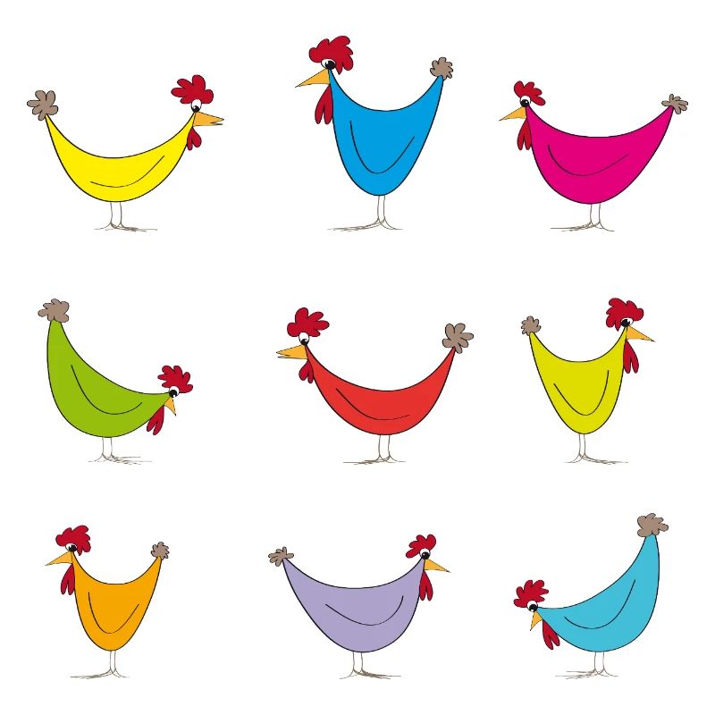 Colorful Chickens Cheerful Pattern