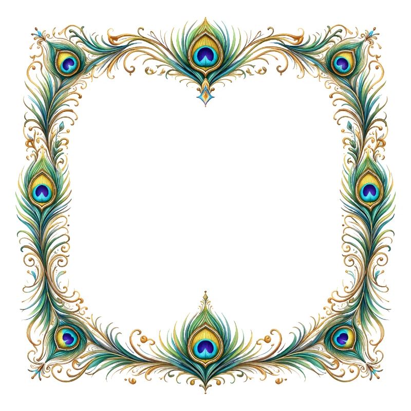 Peacock Feather Frame Ornament Boho Design