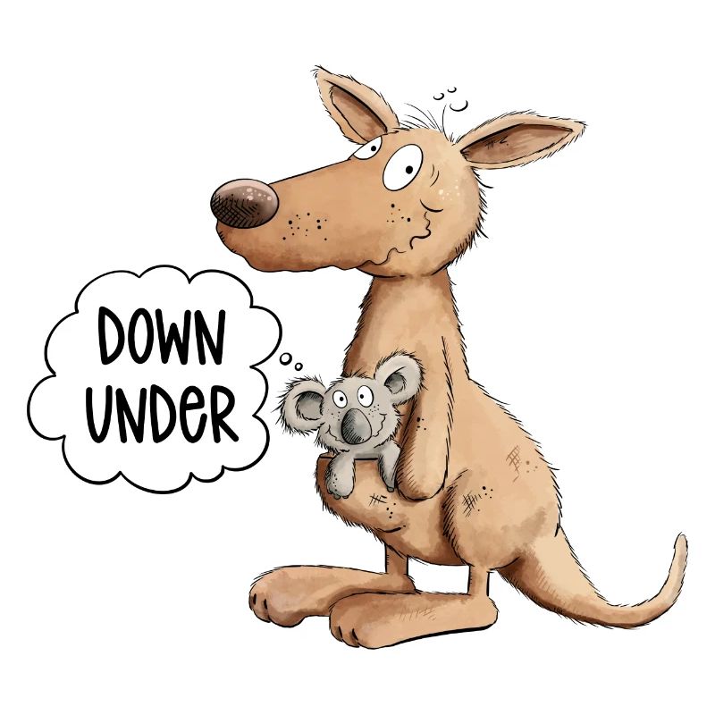 Funny kangaroo with koala bear in a pouch