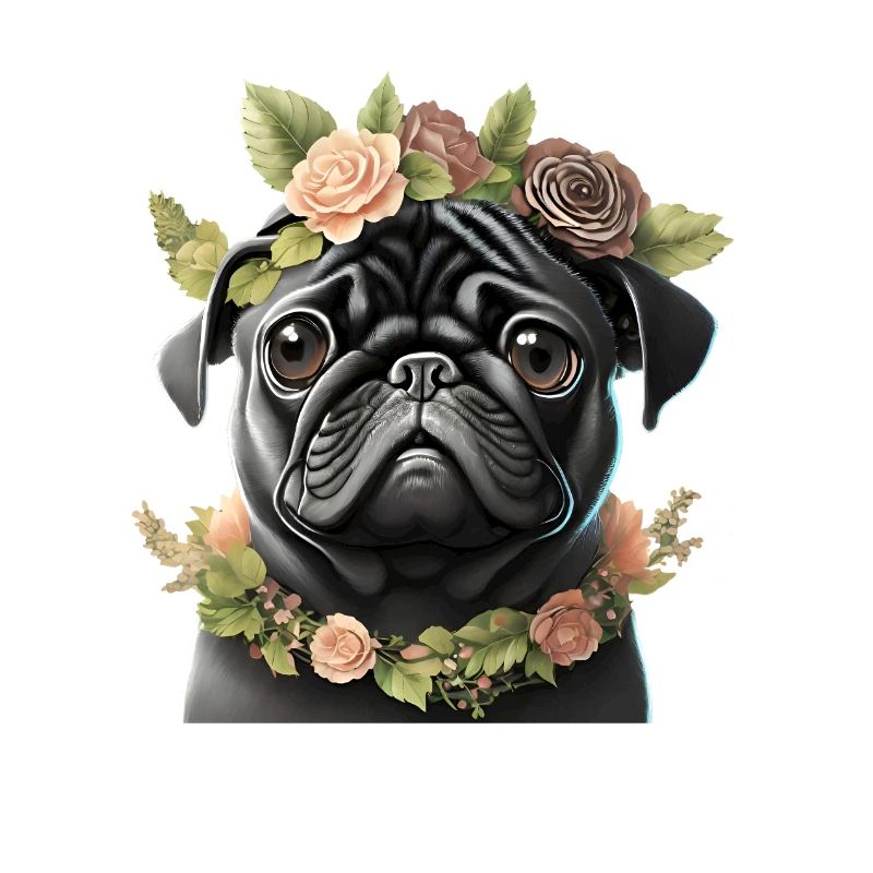 Mops mit Kranz