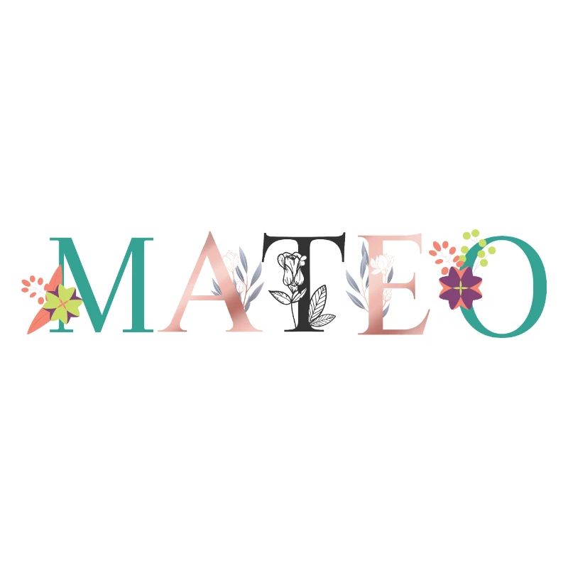 Art du nom MATEO avec fleurs brodées