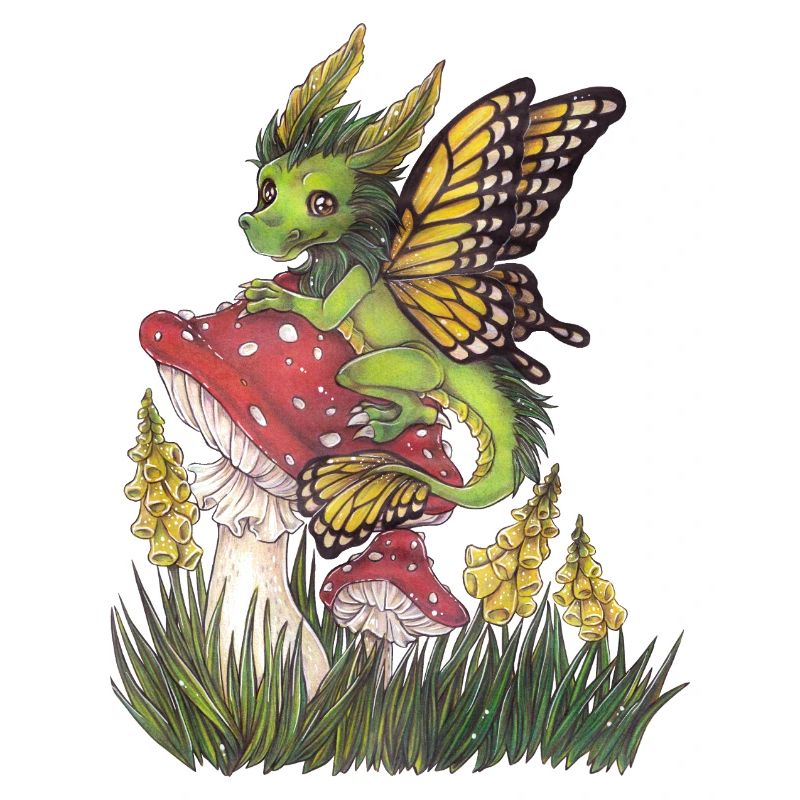 Forest Dragon on Toadstool Cute Butterfly