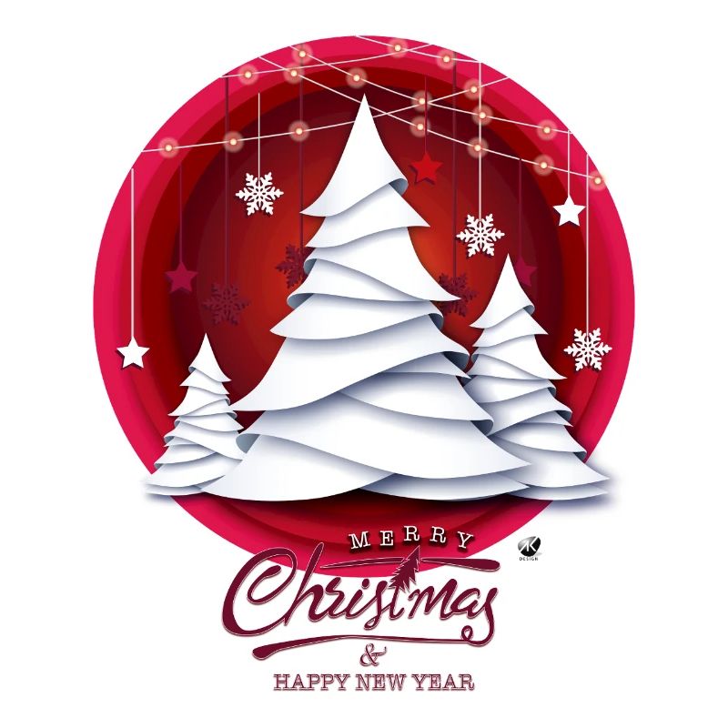 Rotes Weihnachtskugel mit weissen Tannenbäume