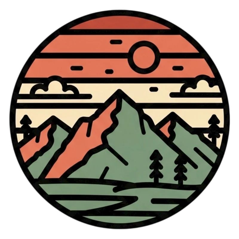 Circular landscape mountains in sunset