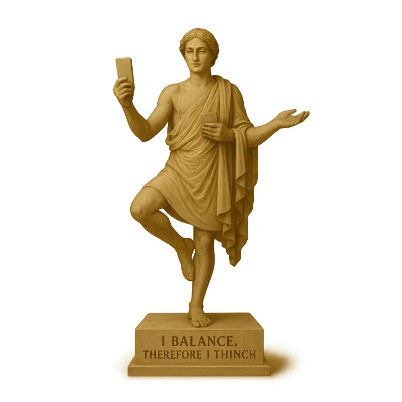 Philosophical statue with smartphone