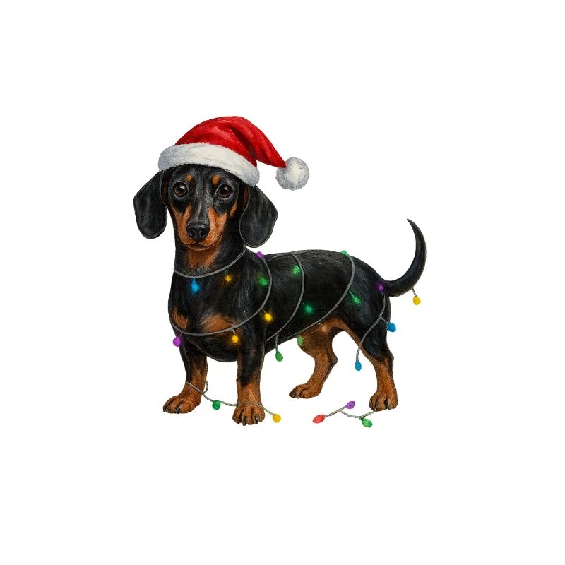 Dackel mit Weihnachtslichterkette