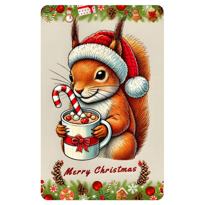 Weihnachts-Eichhörnchen mit heißer Schokolade