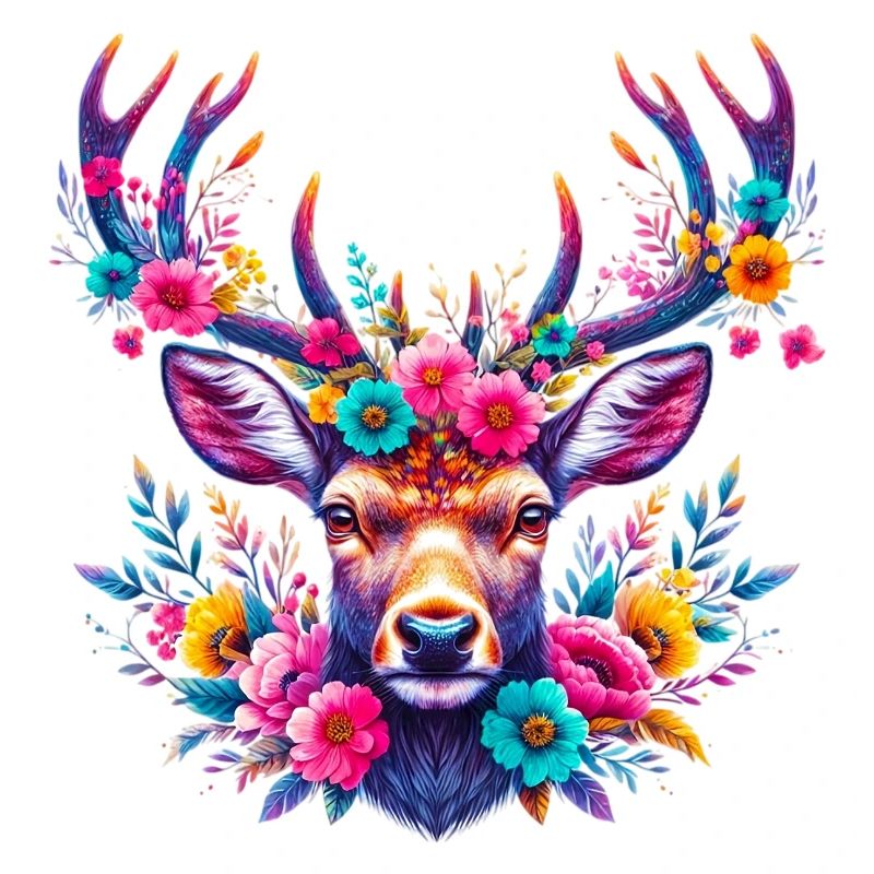 Cerf décoré de fleurs