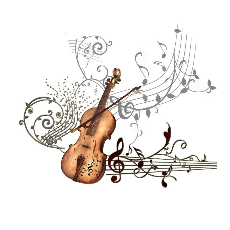 Musique Violon avec clé et éléments floraux